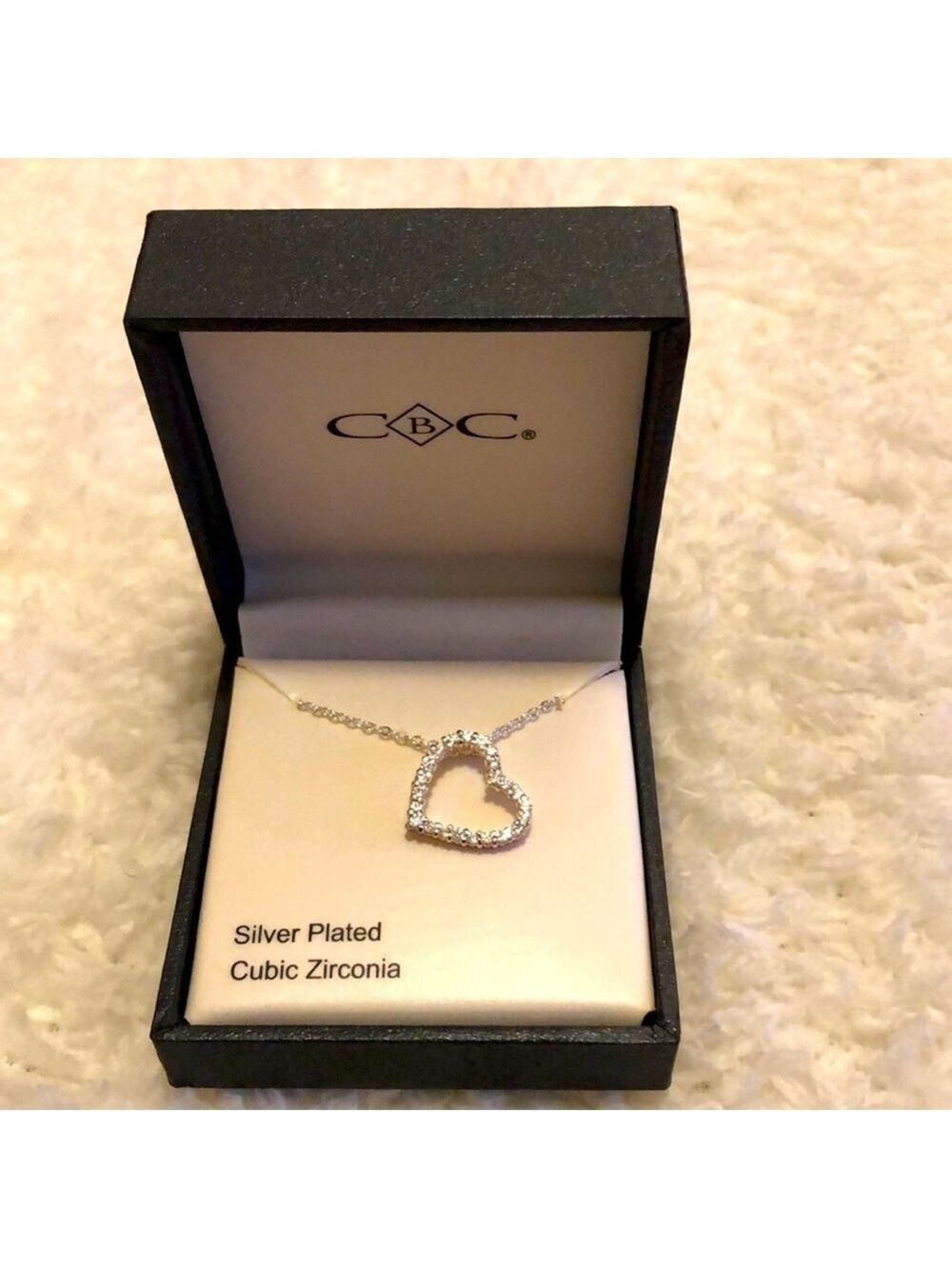 Silver Plated Rope Chain and Cubic Zirconia Heart Pendant NIB